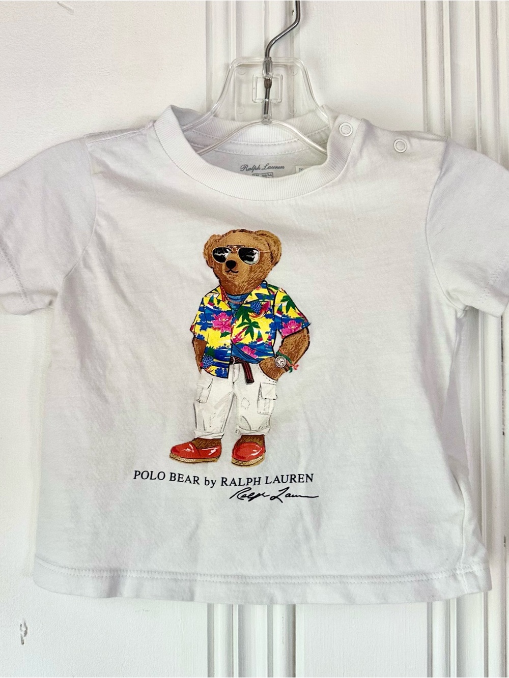 Ralph Lauren Kids White Tee with Colorful Polo Bear Graphic - 6M
